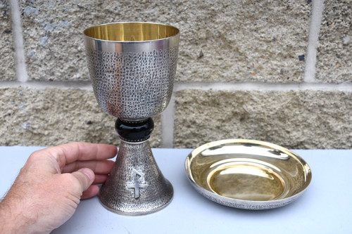 Hammered silver chalice with - chalice,