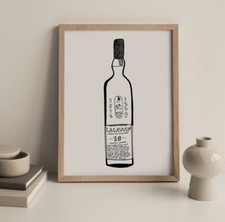 A4 Whisky Print, Lagavulin 16, Islay Whisky, Black & White Art, Fathers Day Guft