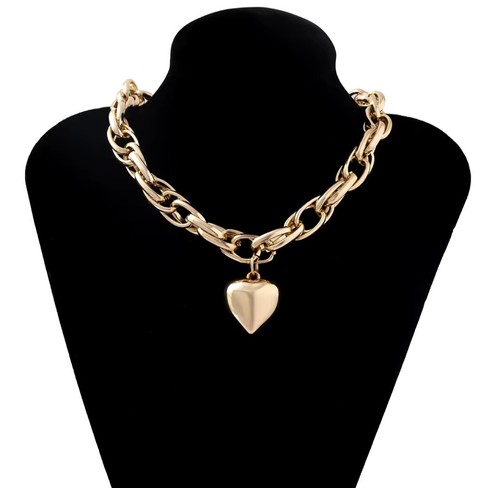 Gold link chain necklace heart - chain,