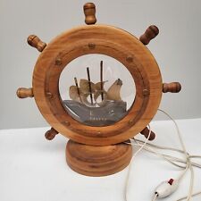 Vintage 1950s Kitsch Electric Table Lamp Nautical Ship Steering Wheel Marine 