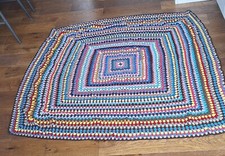 vintage hand crochet blanket square large, campervan, shabby chic, boho