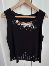 Stephen Y Black Beaded Sequin Top Sleeveless - Stretch Size L/XL