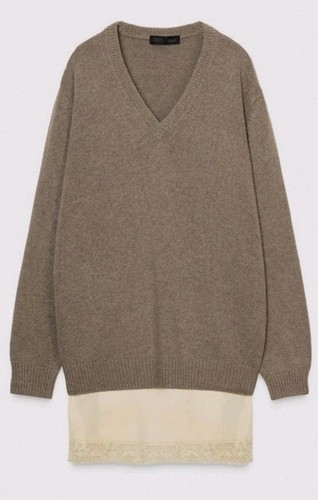 Zara neck taupe sweater - v,