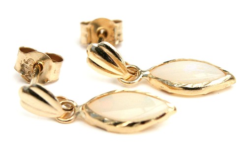 9ct gold opal drop earrings - opal,