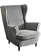 2 piece Wingback Chair Cover Grey Velvet Modern Elegant  Stretchy Slip Cover