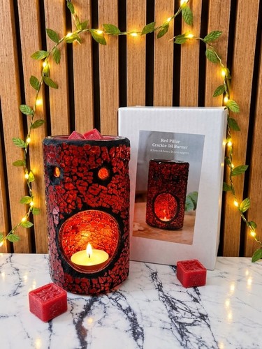 Red crackle glass pillar oil - glass,