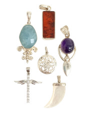 Bundle Of 6X Assorted 925 Sterling Silver Pendants Amber Amethyst Cross 22.63g