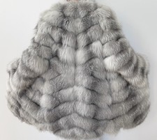 Real SAPPHIRE FROST FOX FUR Coat SILVER Blue  Grey White Long PLUSH S/M 10