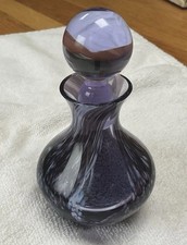 NICE CAITHNESS GLASS PERFUME BOTTLE AND STOPPER LILIAC/PURPLE & WHITE SWIRLS