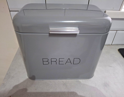 Grey metal bread bin - bread,