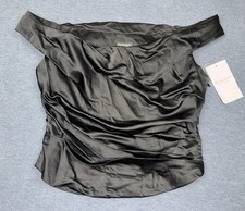 Reem Acra Silk Satin crepe pleated Black Off The Shoulder Top Sz 8 NWT $1,255