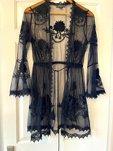 Primark black sheer mesh lace - black,