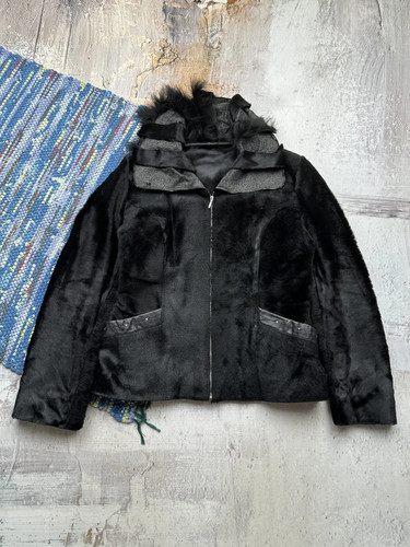 Vintage black real fur coat - black,