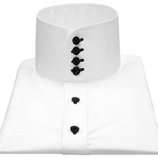 Mens White Dress Shirt With Contrast Buttons High Band Grandad Choker Mao Collar