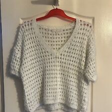 Next short sleeve, fluffy knit style v neck white jumper size large