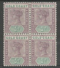 GOLD COAST SG26 the 1898 QV halfpenny dull mauve & green mint block of 4