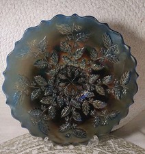 FENTON Blue Holly Carnival