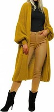 Women Chunky Knitted Oversized Cardigan Ladies Balloon Sleeve Long Maxi Cardigan