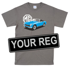 MG Midget T Shirt, Personised Plate Classic Vintage Car Ten Colours