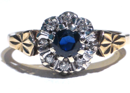9ct gold ring sapphire - 9ct, diamond