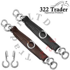 Leather Curb Chain Strap Cowhide Leather & Stainless Steel Rings