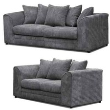 JUMBO CORD SOFA Suite Set Footstool 3 2 Seater Chairs GREY