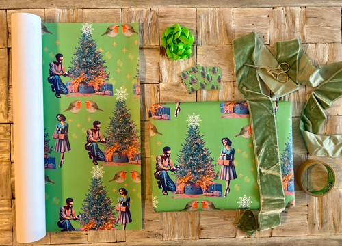 Retro christmas wrapping paper - wrapping,