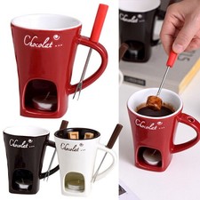 Chocolate Fondue Mugs,Ceramic Chocolate Fondue Coffee Cup with Forks,Melting Mug