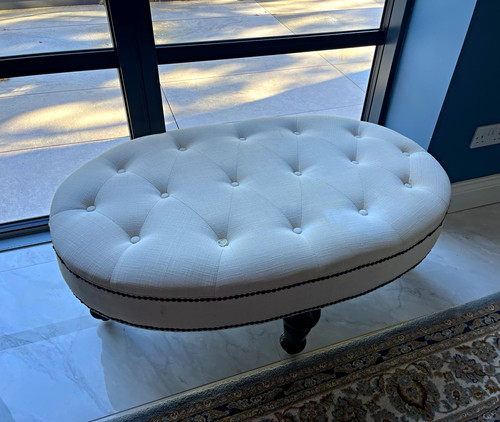 Oval tufted white fabric - oval,