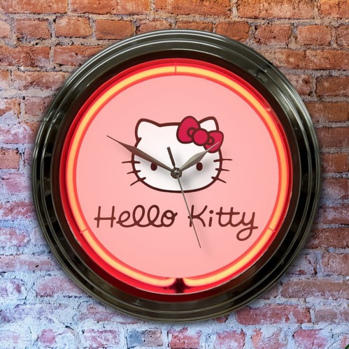 Kitty pink neon wall - , clock