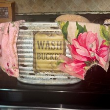 Shabby Chic Wash Bucket Tin Galvanized Farmhouse Decor Vintage Stylehandcrafted