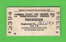 British Railways Ticket - BTC(S) - Car Parking at Twickenham Station - 1965