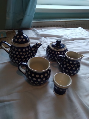Polish pottery blue dot tea - pottery,