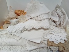 Vintage Linen Lace Tablecloth, Napkins, Pillowcases Dollies Job Lot