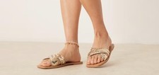 ASOS DESIGN Flossie woven flat sandals in gold , Made in India, Uk size 4