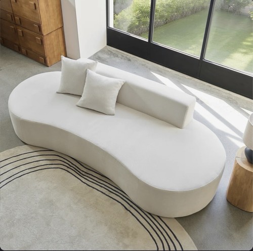 Cream bouclé curved seater - 3,