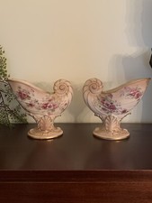 Rare Pair Antique Nautilus Vases B & W