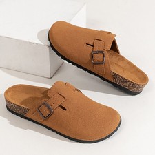 Suede Clogs Retro Leather Flat Mules Cork Footbed Sandals Classic Clogs Slippers
