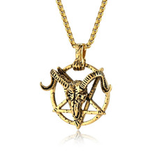 Gold Titanium Goat Skull & Pentagram Pendant