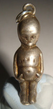 LOVELY ANTIQUE WWI STERLING SILVER KEWPIE FUMS UP 'GOOD LUCK' SWEETHEART CHARM