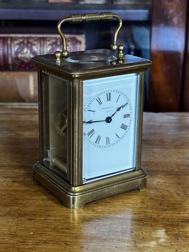 Brass carriage clock ticking - brass, clock,