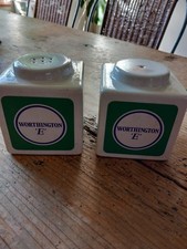 Vintage 1970's Worthington E Salt + Pepper Pots, Retro china cruets, Breweriana