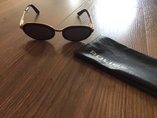 Police sunglasses 2412 49 W62 Gold Black Oval Lenses Vintage W/drawstring Case