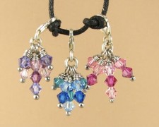 Crystal clip-on cluster charm. Swarovski elements. Pink,Purple,Blue. Silver 925.