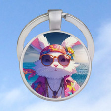 Anime Hippy Beach Rabbit Hand Created Key Fob Keyring Stocking Filler Z268