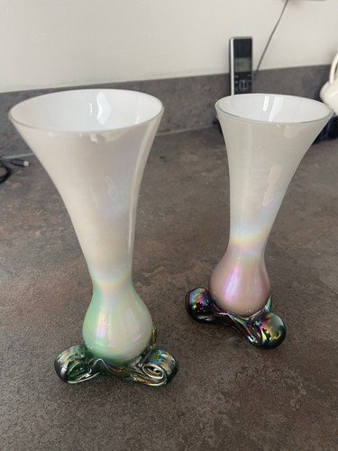 Vintage iridescent glass vases - iridescent,