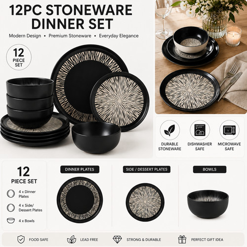 12pc premium stoneware dinner - premium,
