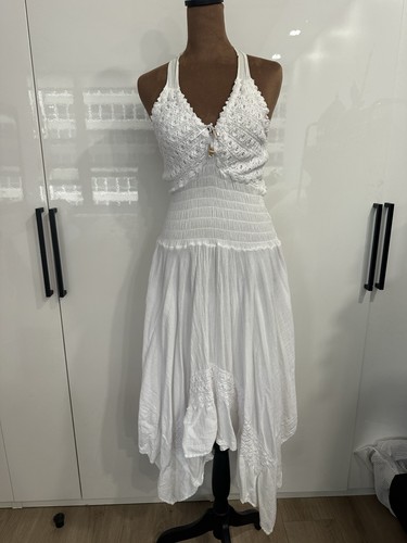 Boho white crochet halter top - white,