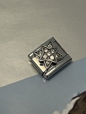 New CZ Wind Rose Italian Silver Charm Fit 9mm Nomination Bracelet Gift Men 