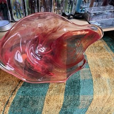 Beautiful Large Vintage Murano Style Red  Art Glass Bowl C1960. Signed,bargain 
